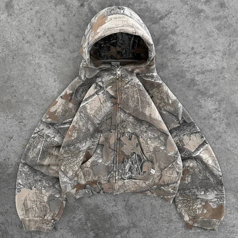 Camo Zip Up Oversized Hoodie