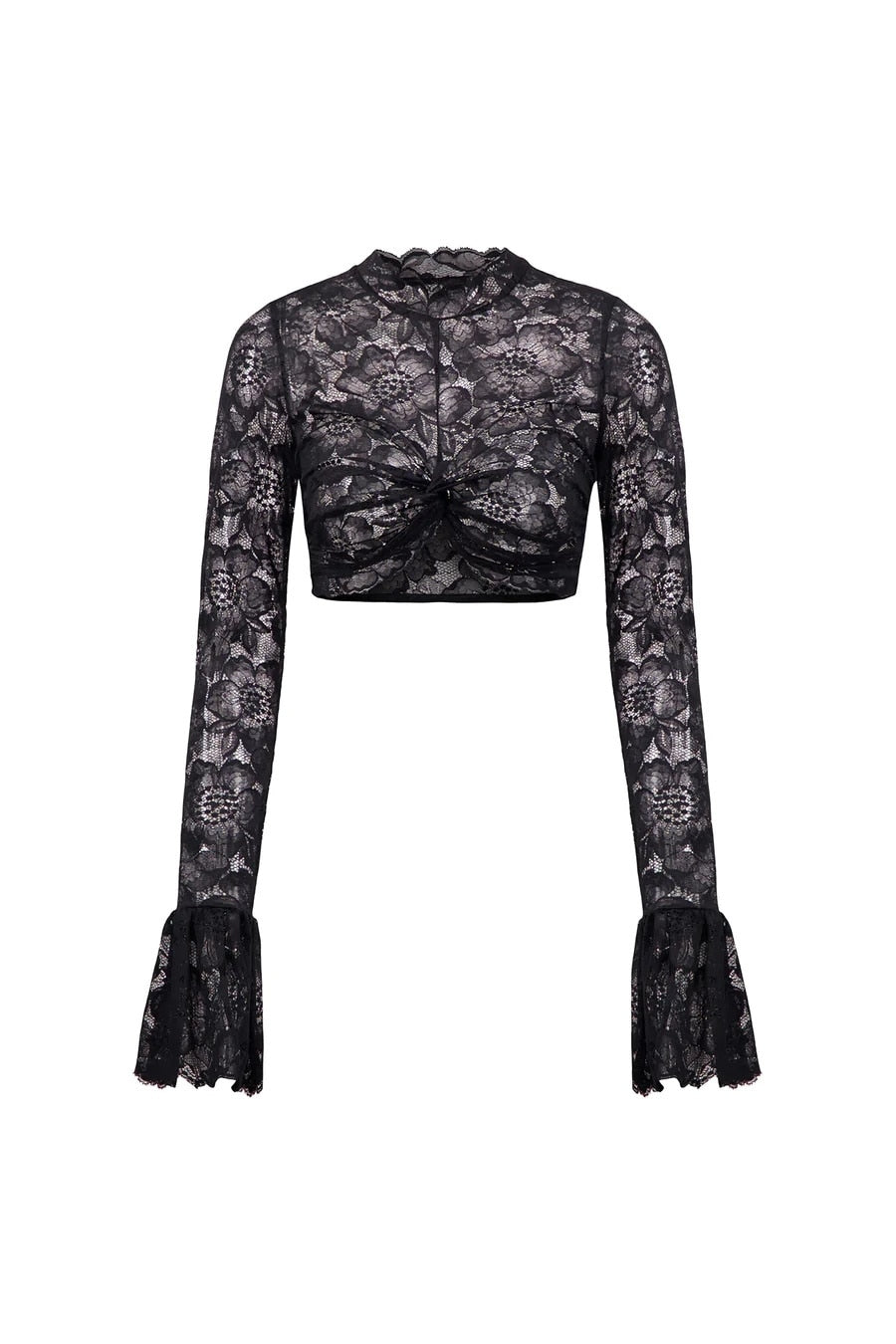 Long Sleeve Lace Charming Mesh Crop Top
