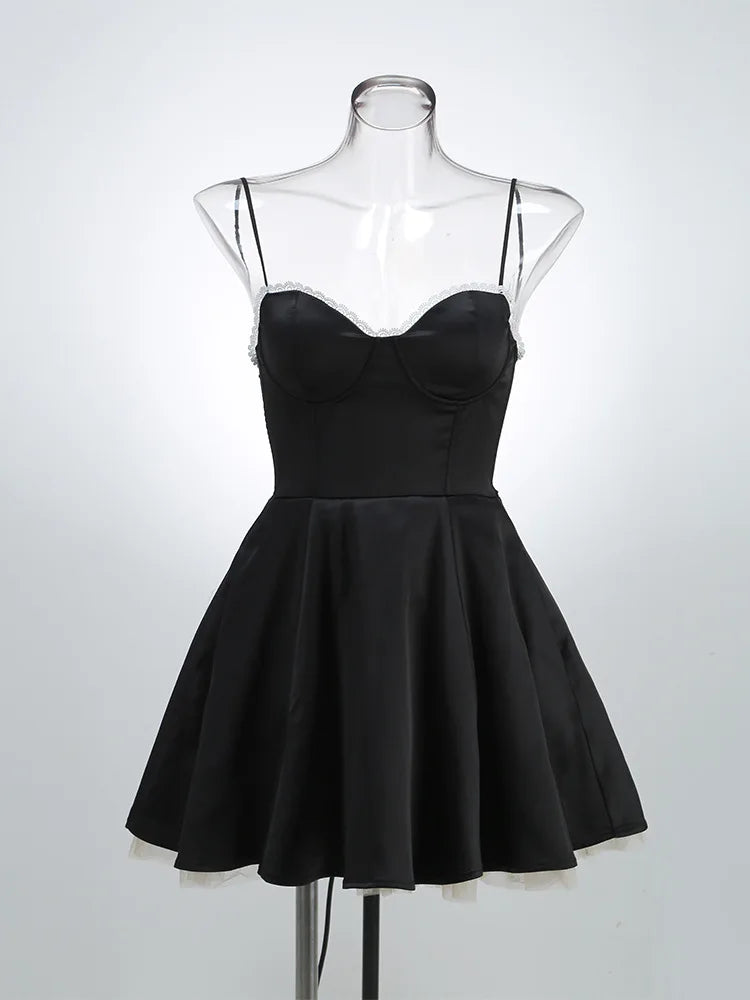 Solid Fit And Flare Spaghetti Strap Mini Dress