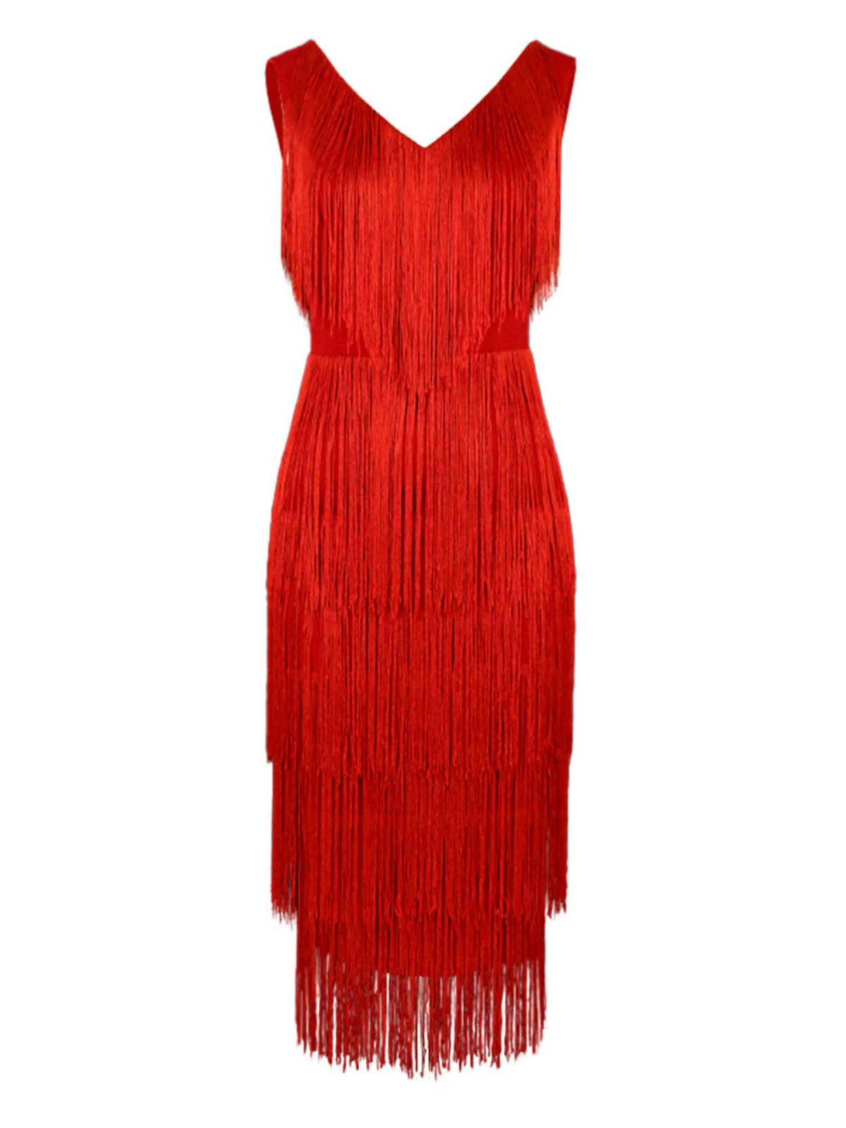 V Neck Fringe Midi Dress