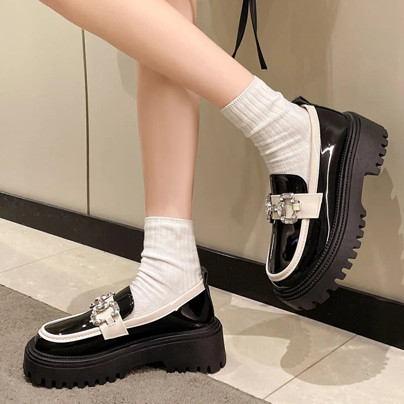 Rhinestone Mix Color Chunky Thick Bottom NonSlip Shiny Casual Flats Loafers