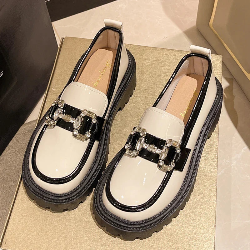 Rhinestone Mix Color Chunky Thick Bottom NonSlip Shiny Casual Flats Loafers