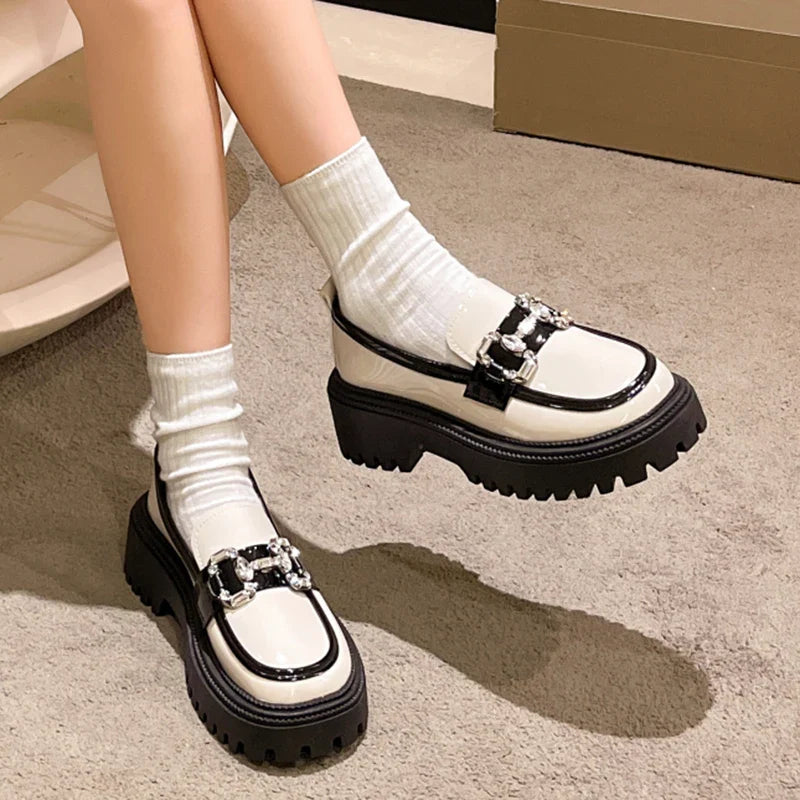 Rhinestone Mix Color Chunky Thick Bottom NonSlip Shiny Casual Flats Loafers