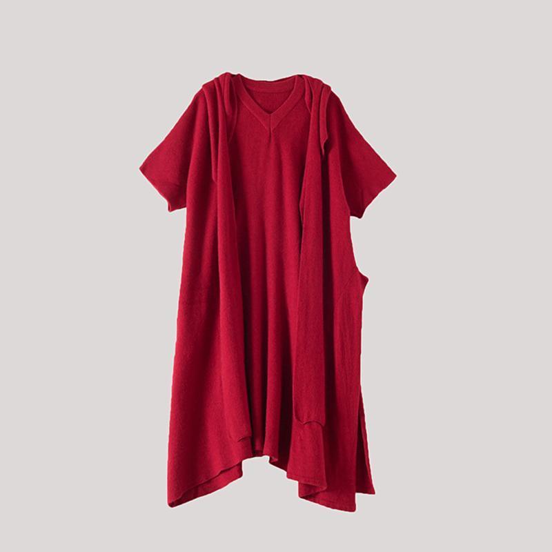Short Sleeve Pure Color Knit Dress