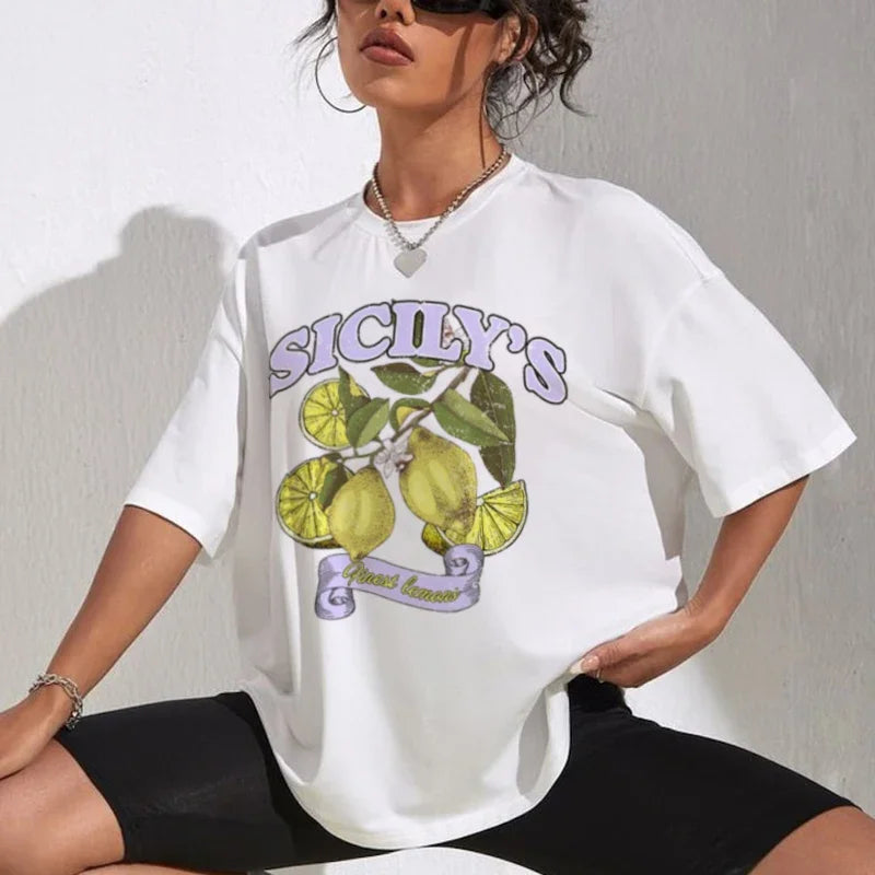 Sicily Lemon Printed T-shirt WHITE / S t-shirt-250223
