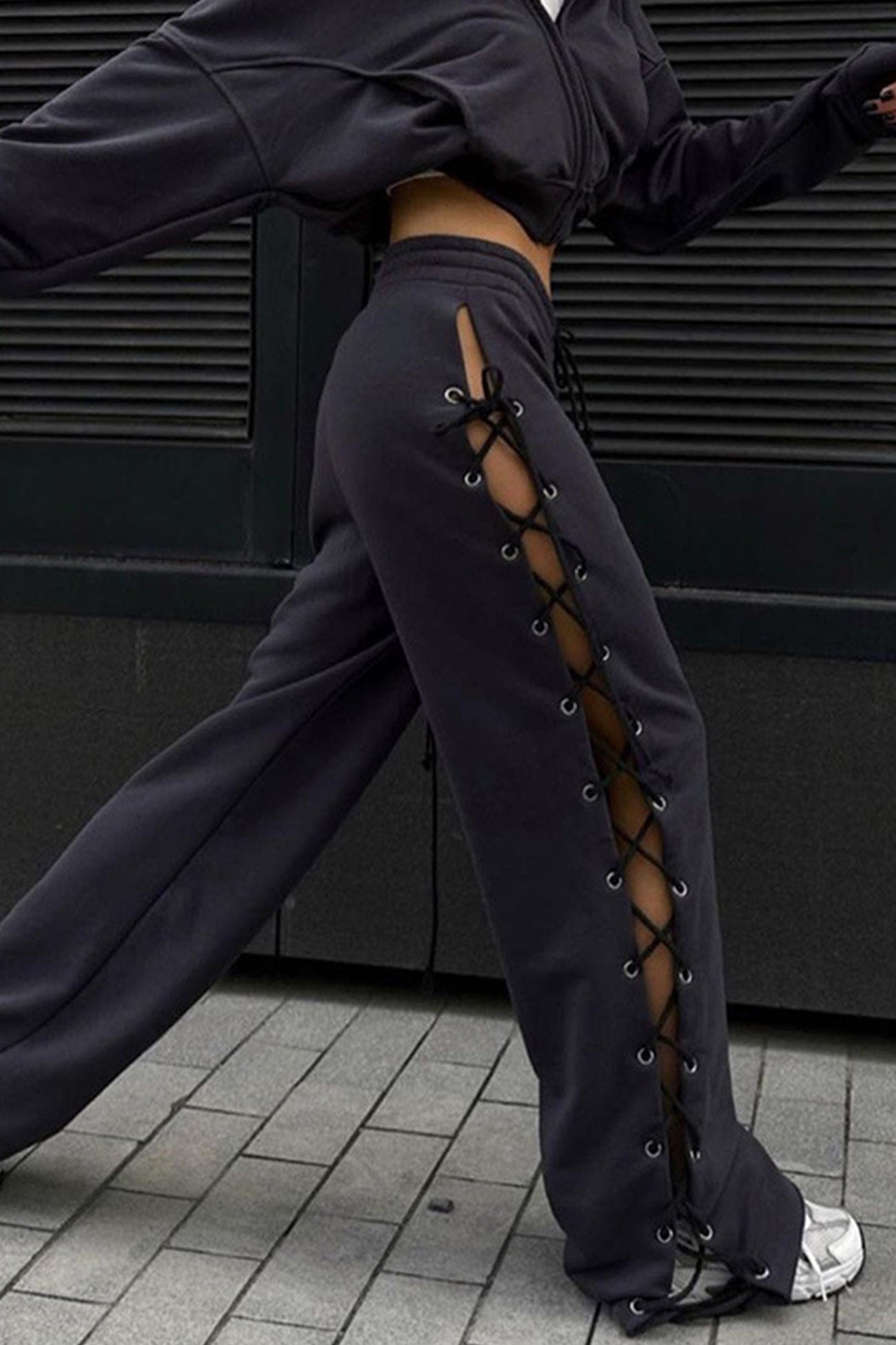 Side Slit Tieup Cutout Wideleg Long Pants