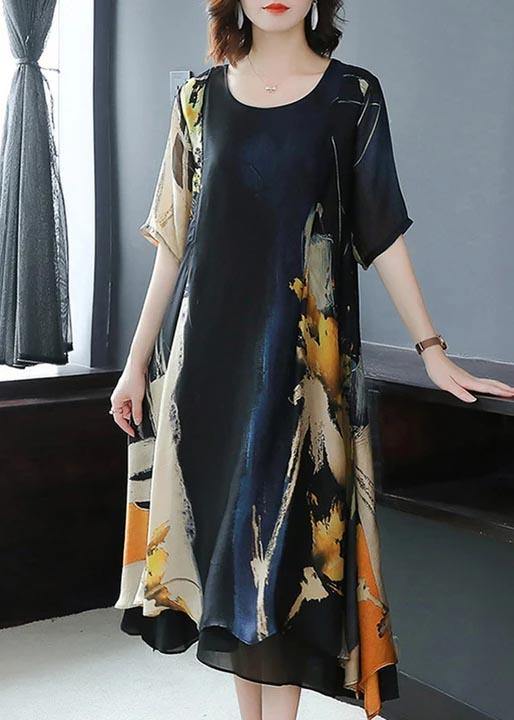 Simple Long Stylish Plus Size Elegant Chiffon Prints Loose Dress