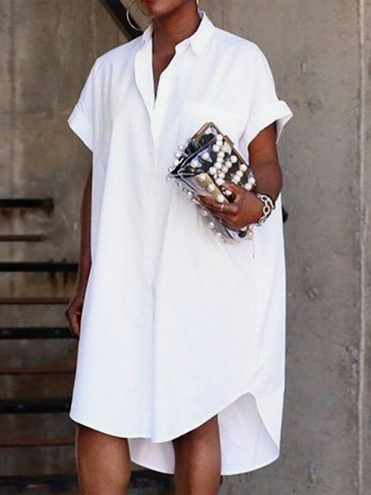 Simple White Plain Midi Dress
