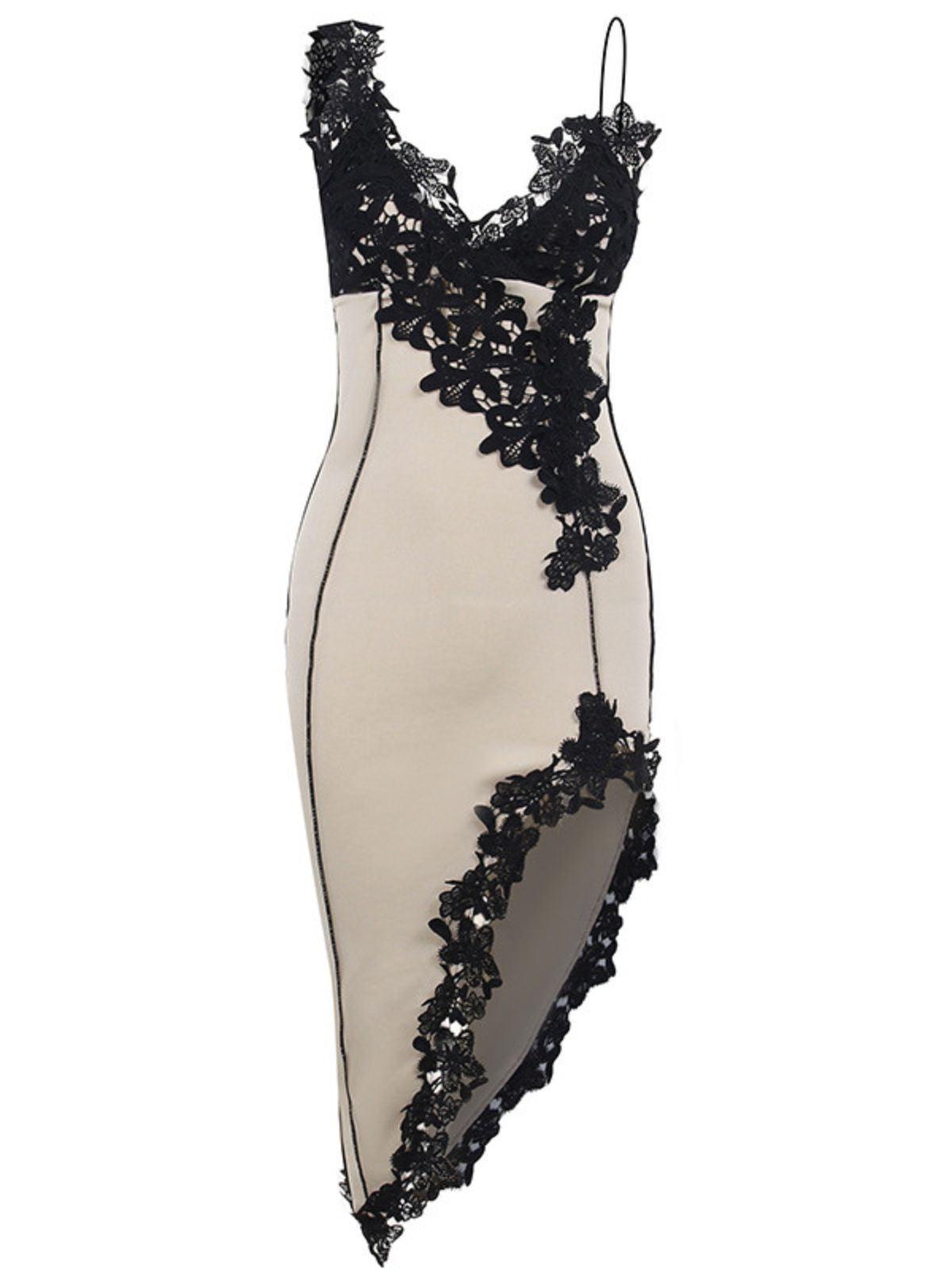 Lace Asymmetric Midi Dress