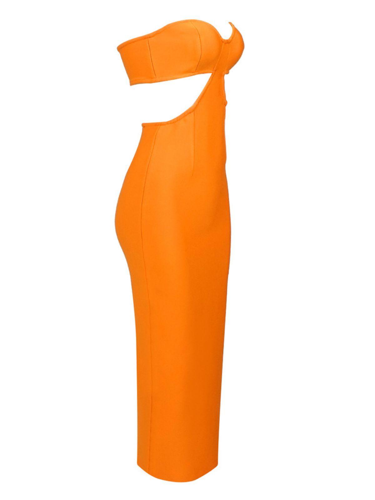 Strapless Sweetheart Cutout Bandage Bodycon Midi Dress