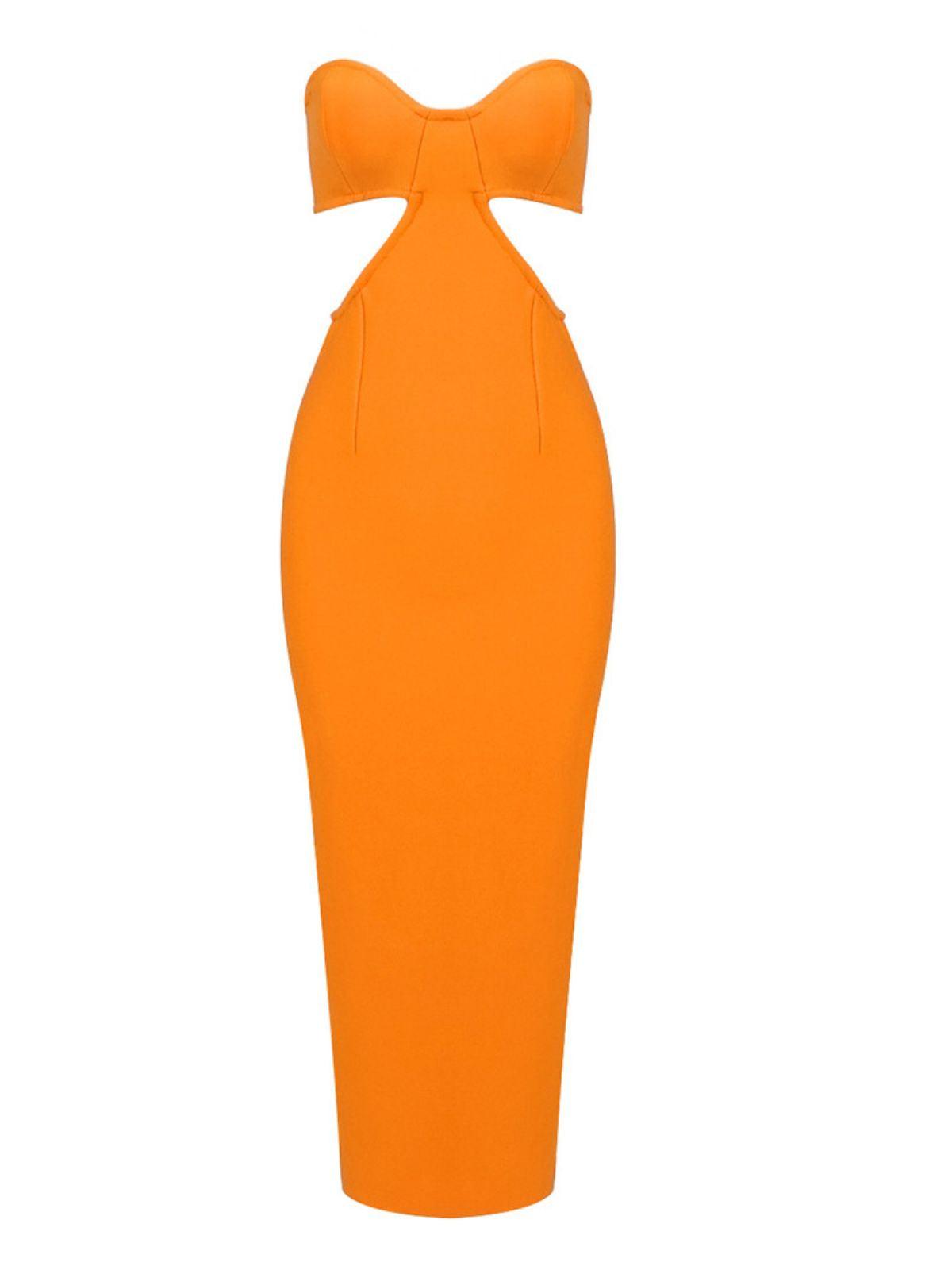 Strapless Sweetheart Cutout Bandage Bodycon Midi Dress