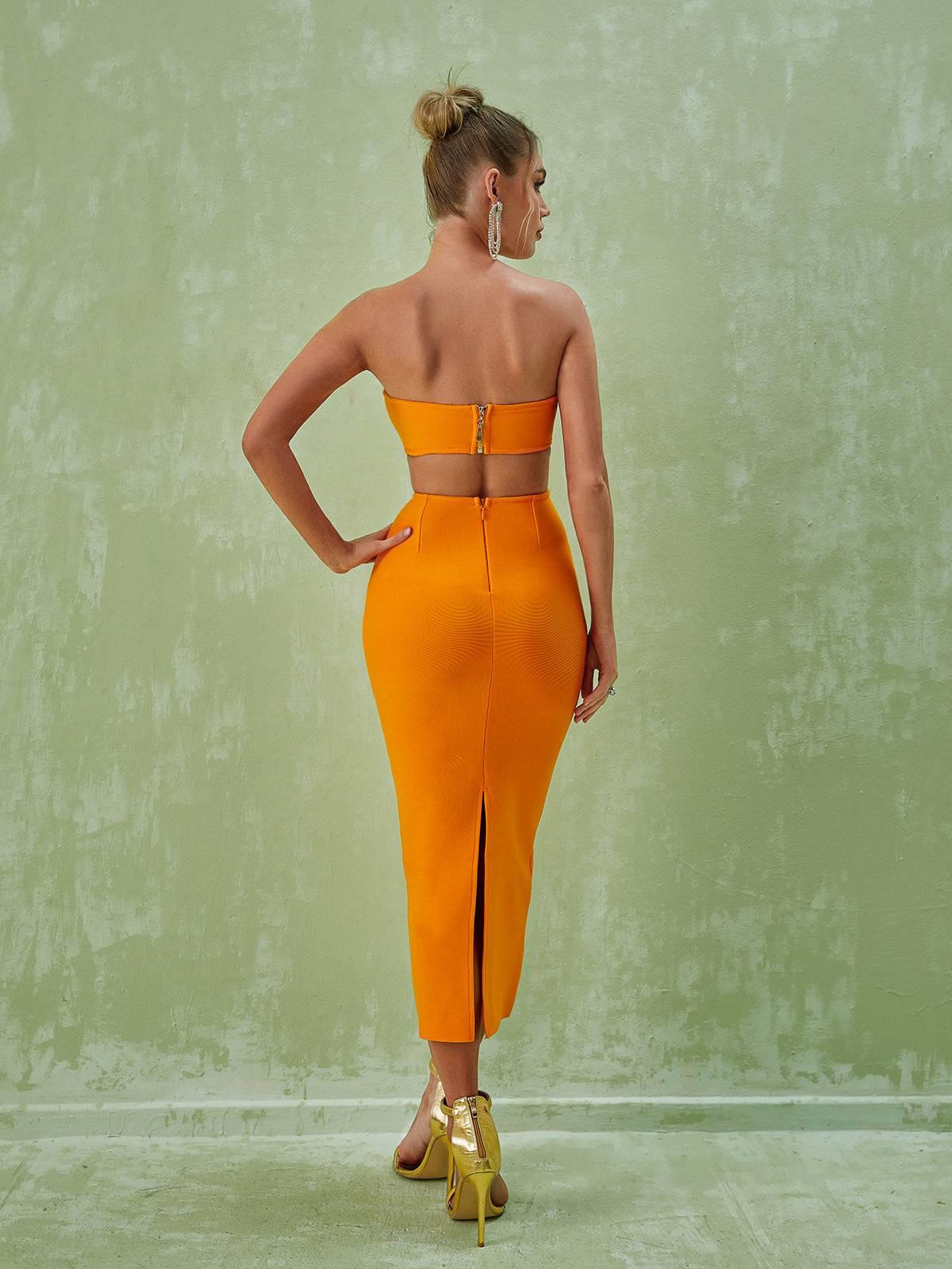 Strapless Sweetheart Cutout Bandage Bodycon Midi Dress
