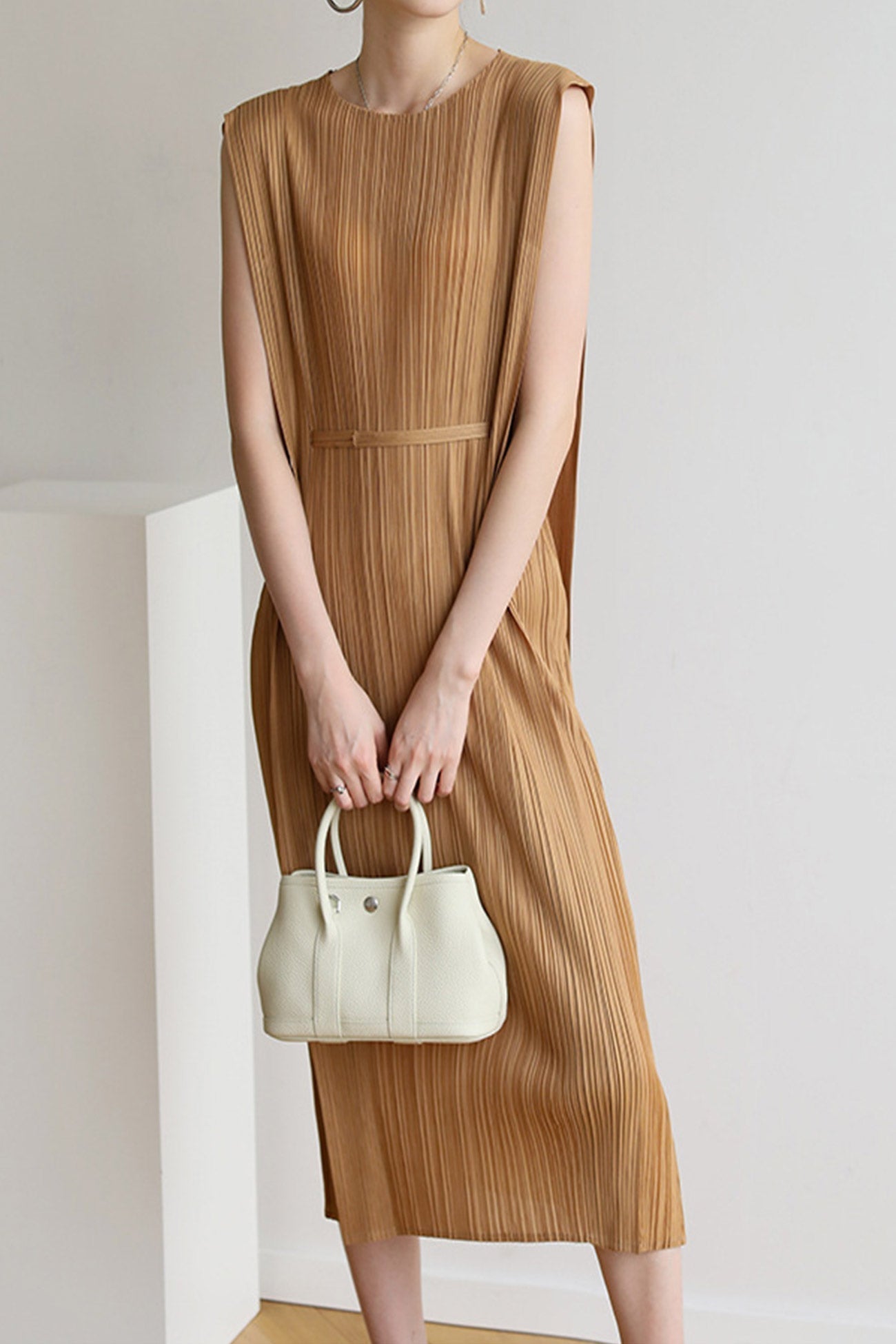 Ruched Lace-Up Midi Dress Brown / One Size Dresses