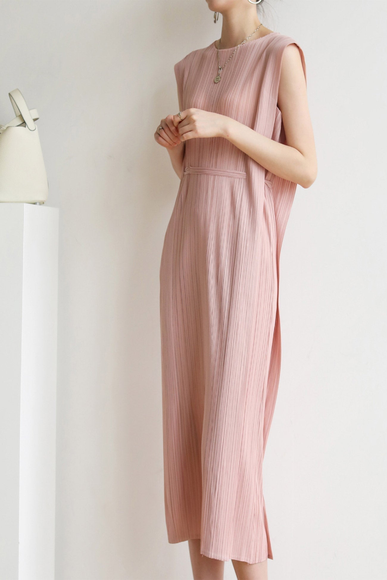 Ruched Lace-Up Midi Dress Pink / One Size Dresses