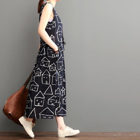 Smiling house black cotton sundresses plus size casual maxi dress sleeveless
