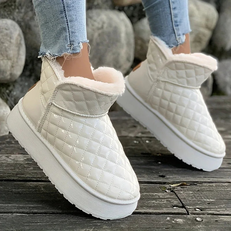 Thicken Slipon Heighten Waterproof Plush Warm Flat Snow Boot