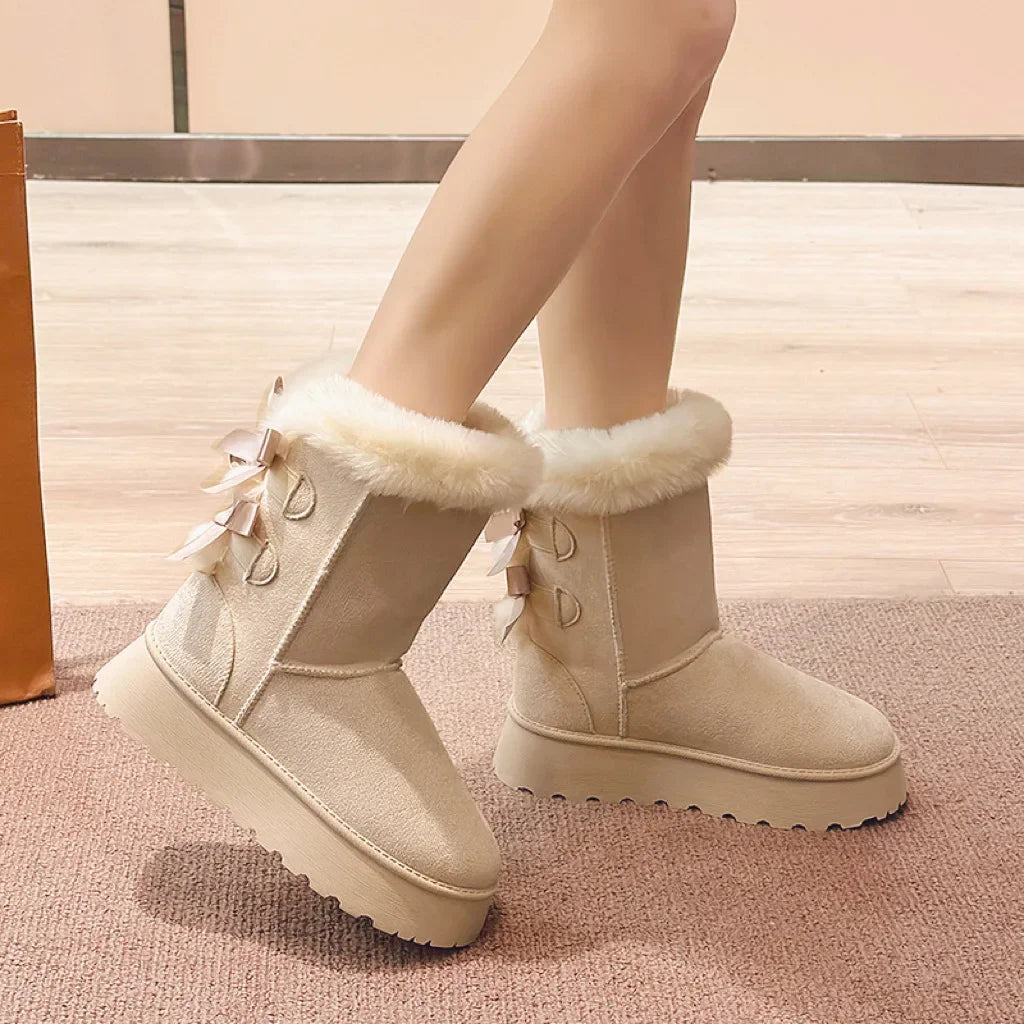 Thick Plush Thick Sole Nonslip Solid Button Retro Snow Boot