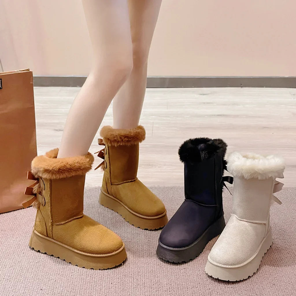 Thick Plush Thick Sole Nonslip Solid Button Retro Snow Boot