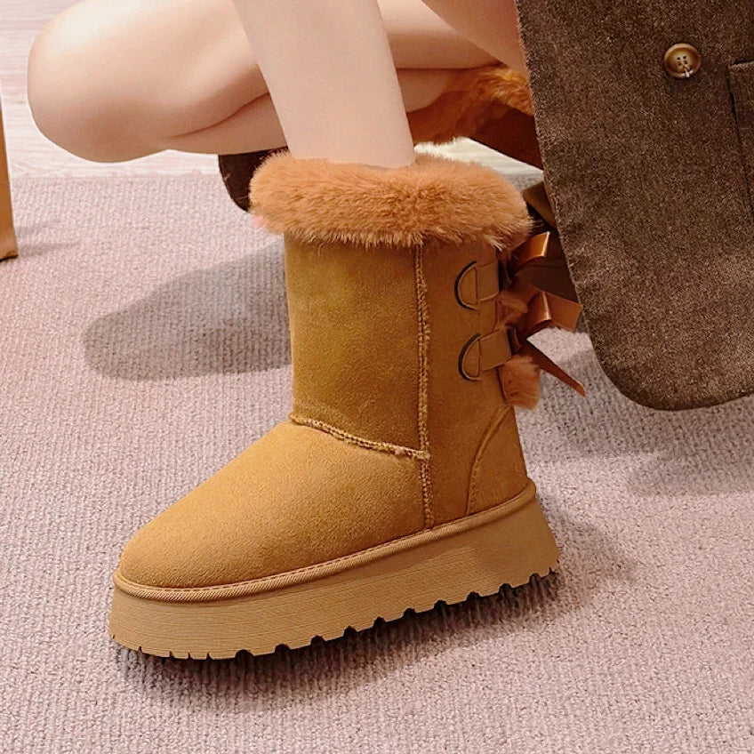 Thick Plush Thick Sole Nonslip Solid Button Retro Snow Boot