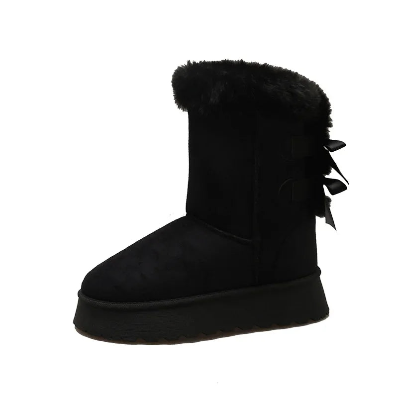 Thick Plush Thick Sole Nonslip Solid Button Retro Snow Boot