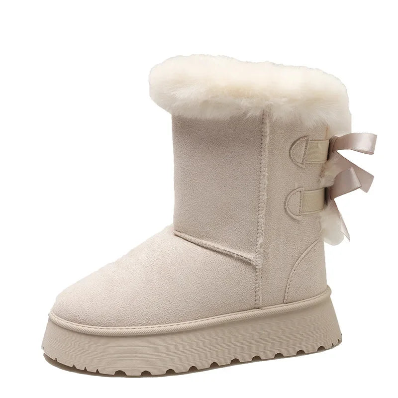 Thick Plush Thick Sole Nonslip Solid Button Retro Snow Boot
