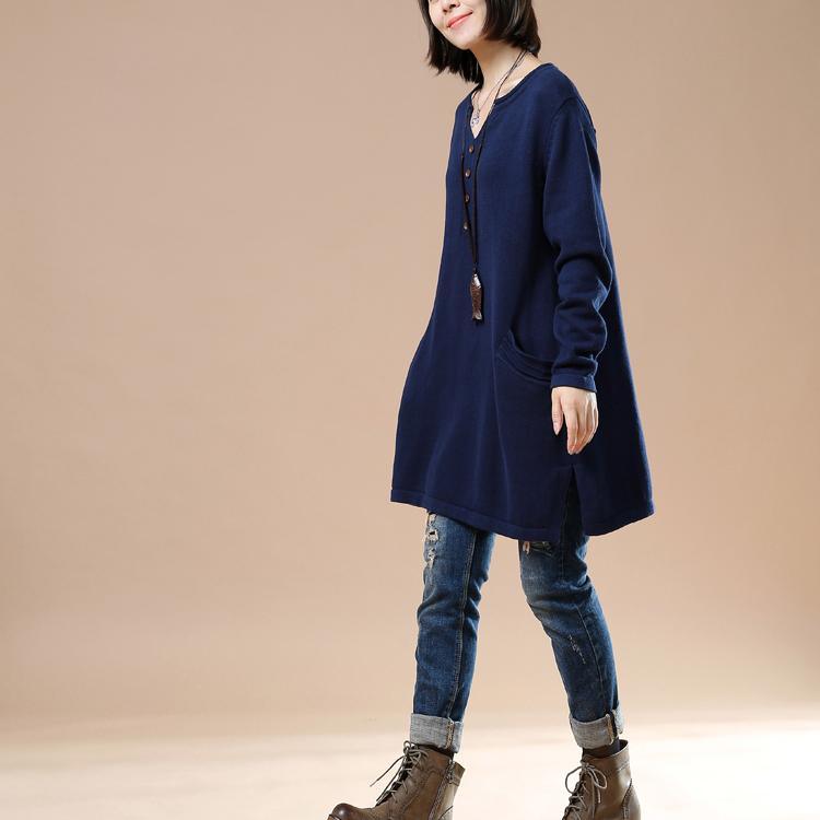 Soft navy pullover knit dresses