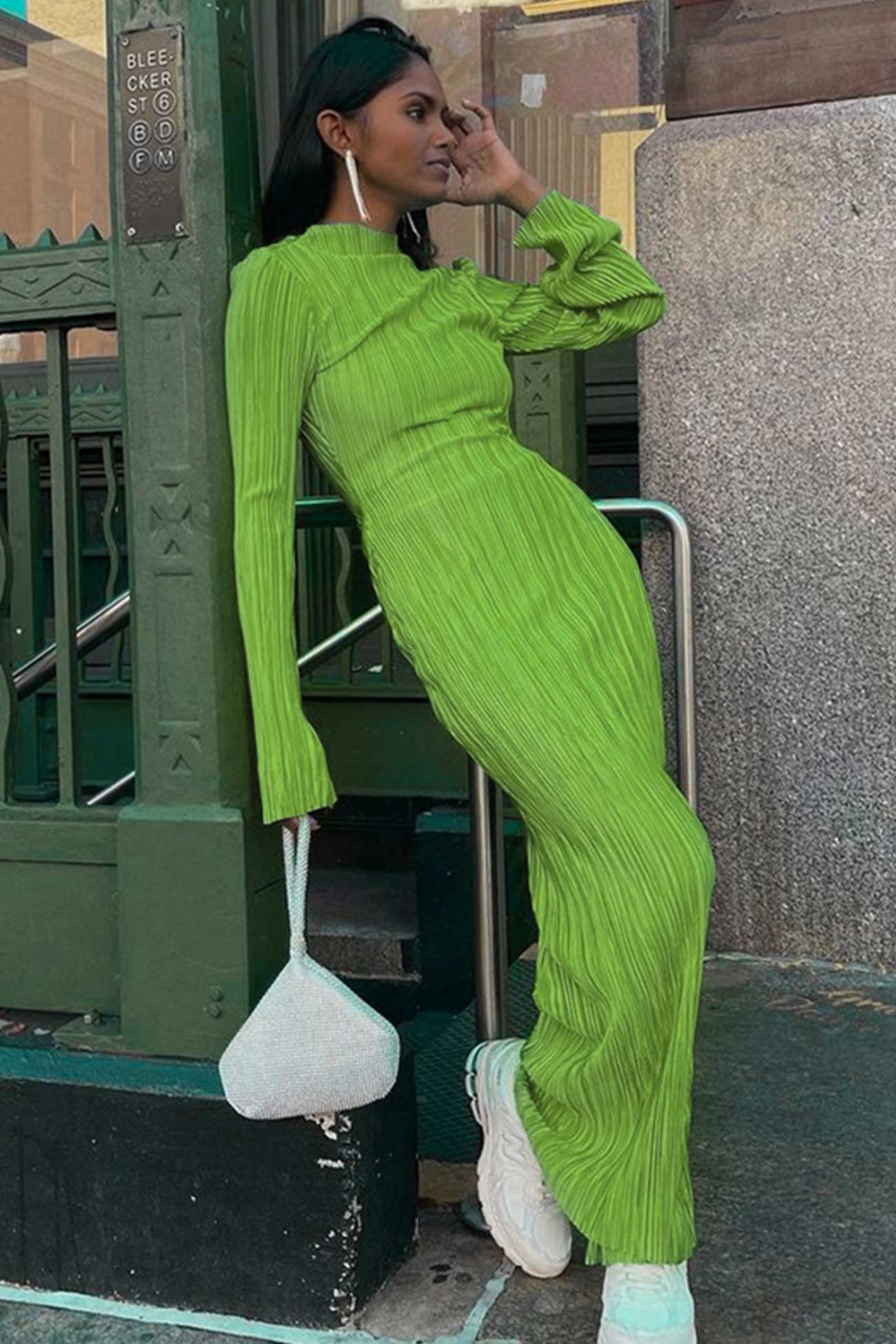 Victoria Solid Color Pleated Dress with Relaxed Fit and Layered Outfit Styling