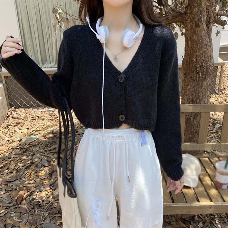 Long Sleeve Thin Short Solid Casual All-Match Cardigan