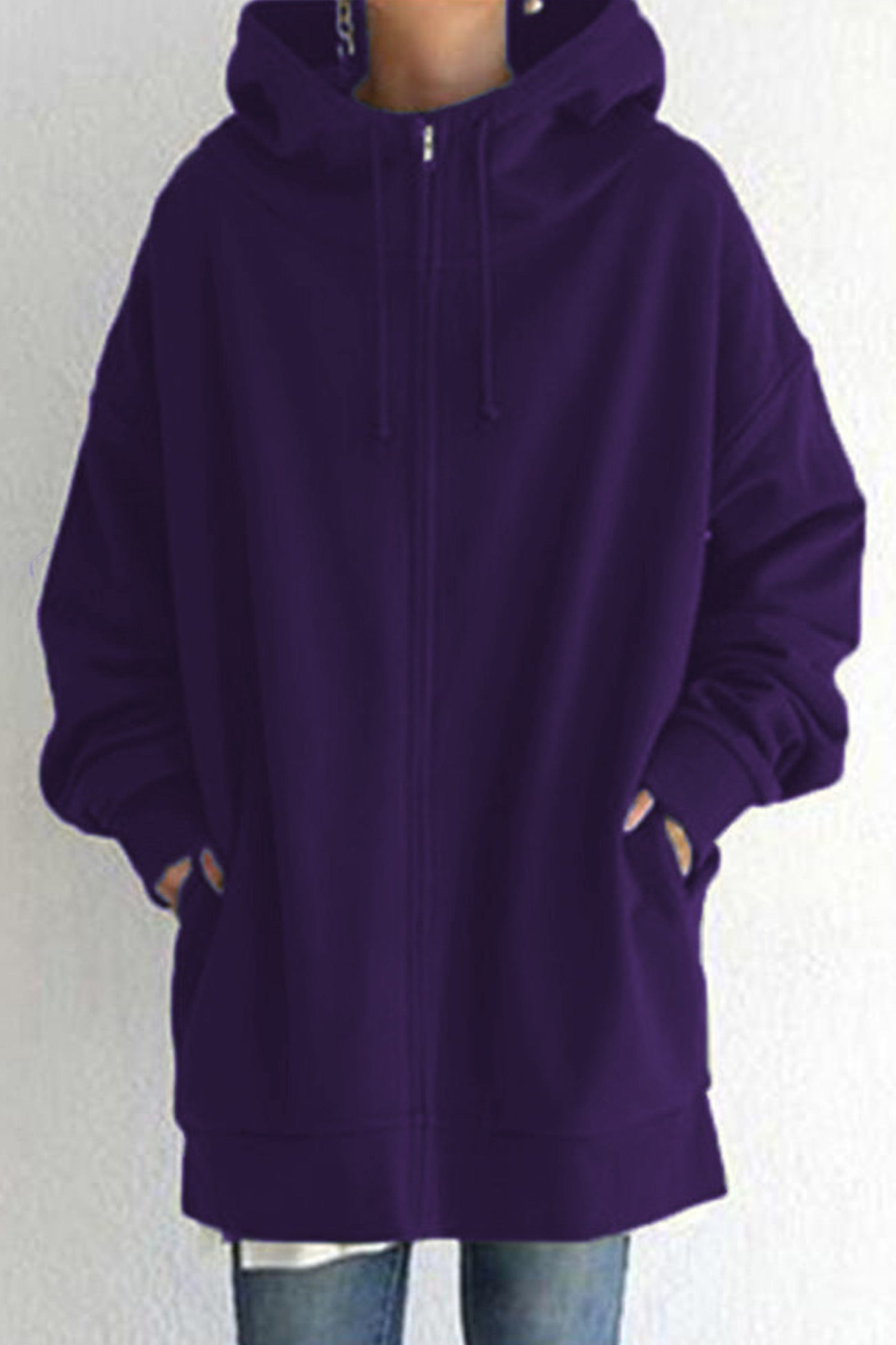 Color Hoodie Zipper Solid - Mid-Length Purple / S Sweatshirts & Hoodies-L