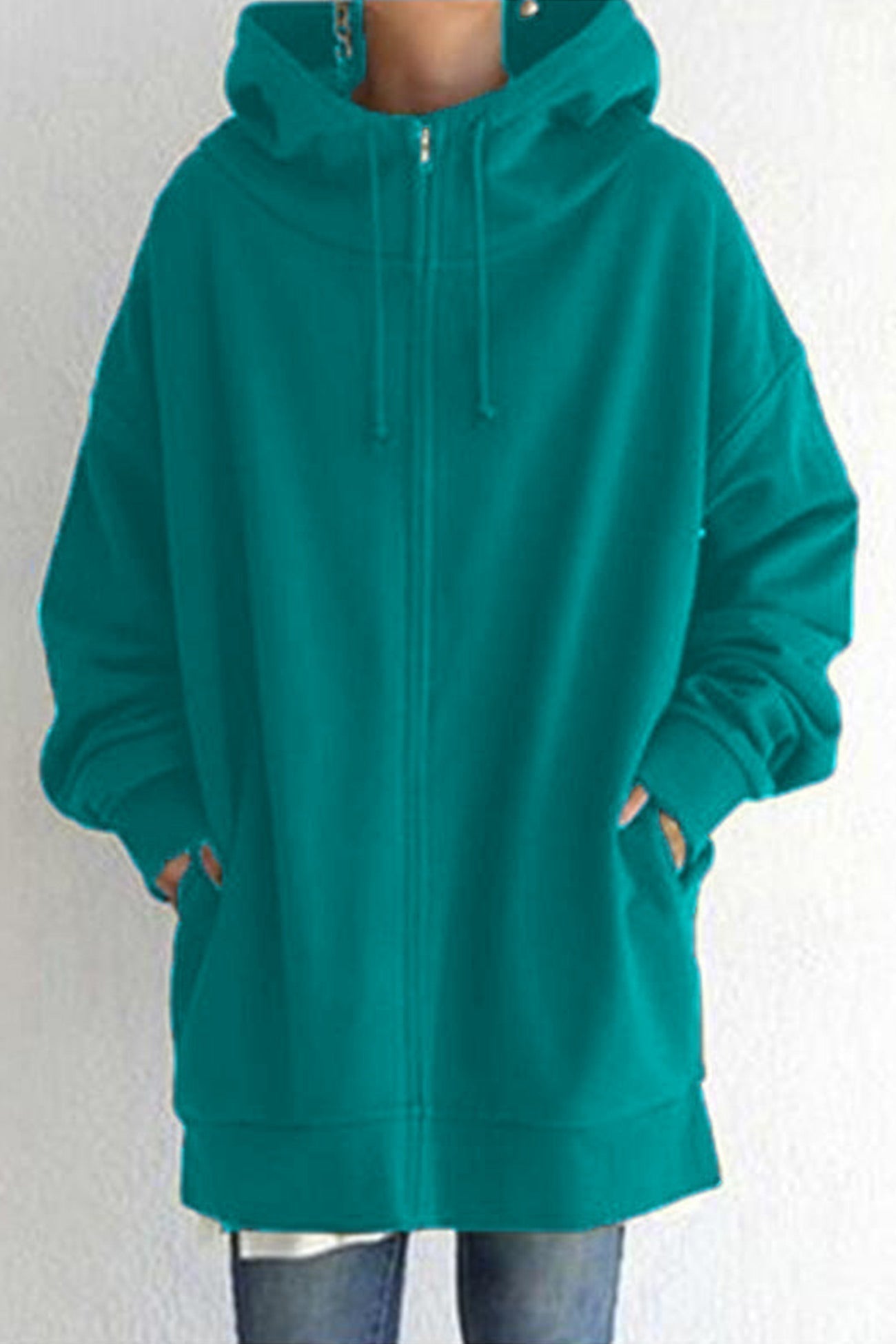 Color Hoodie Zipper Solid - Mid-Length Malachite Green / S Sweatshirts & Hoodies-L