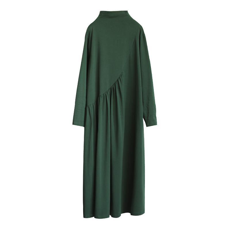 Plus Size Solid Draped High Neck Casual Dress