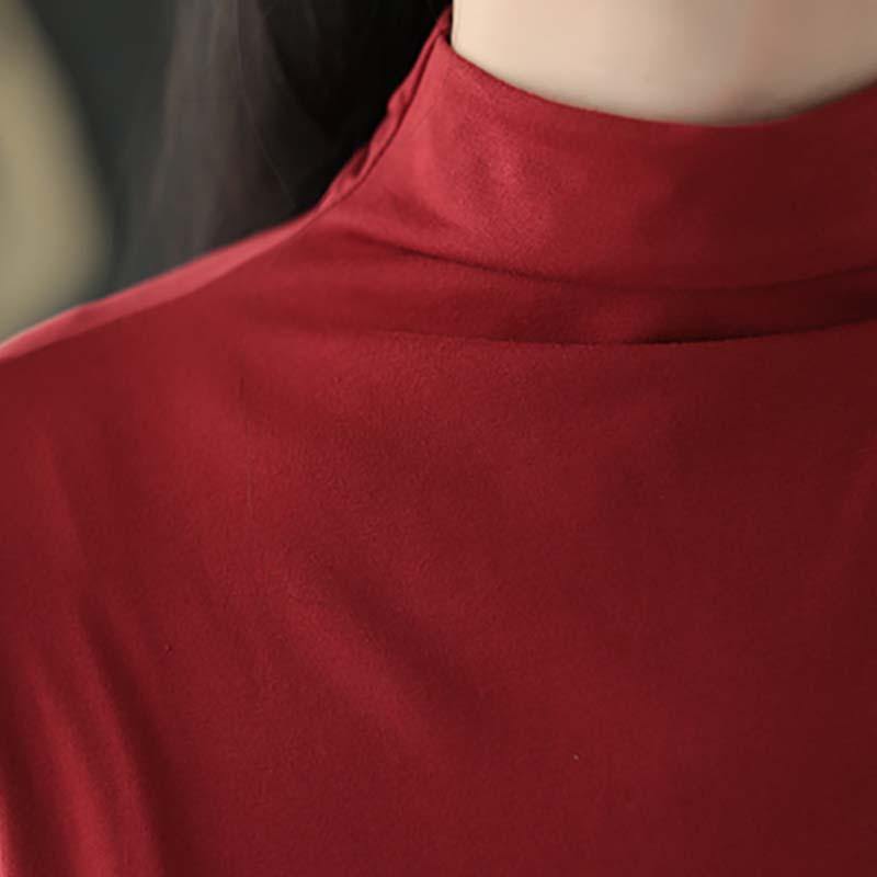 Plus Size Solid Draped High Neck Casual Dress