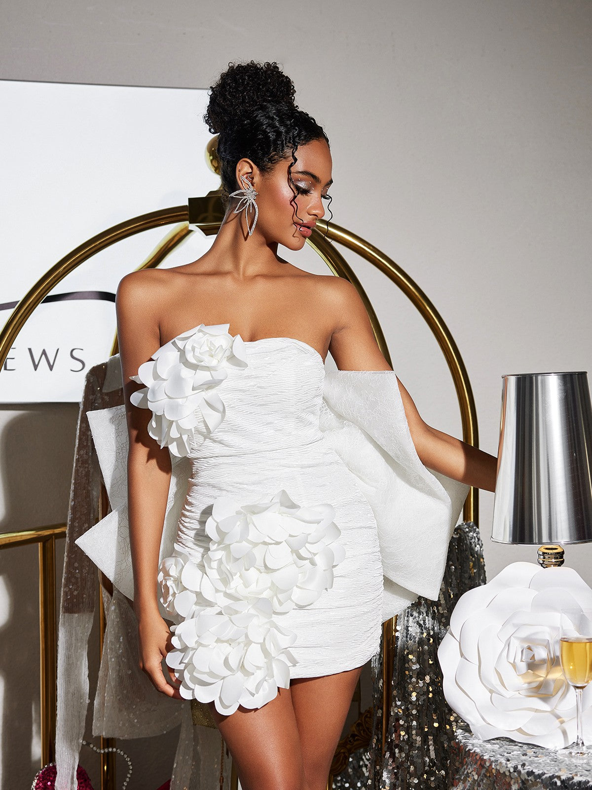 Strapless Flower Bow Mini Dress