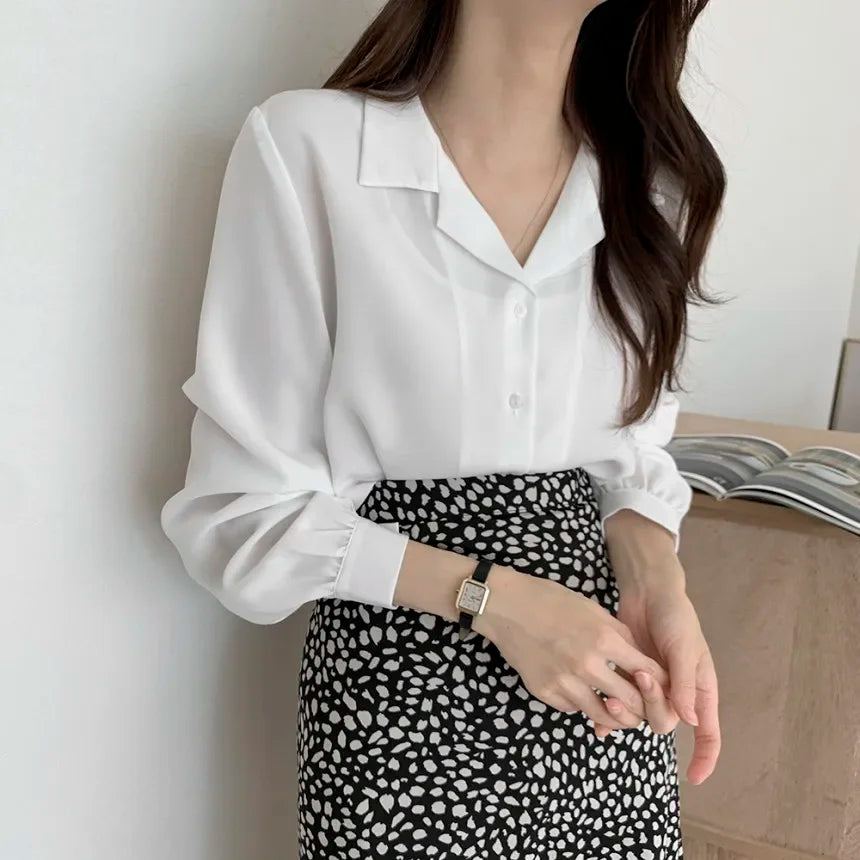 Chic Lantern Sleeve Suit Collar Loose Office Shirt