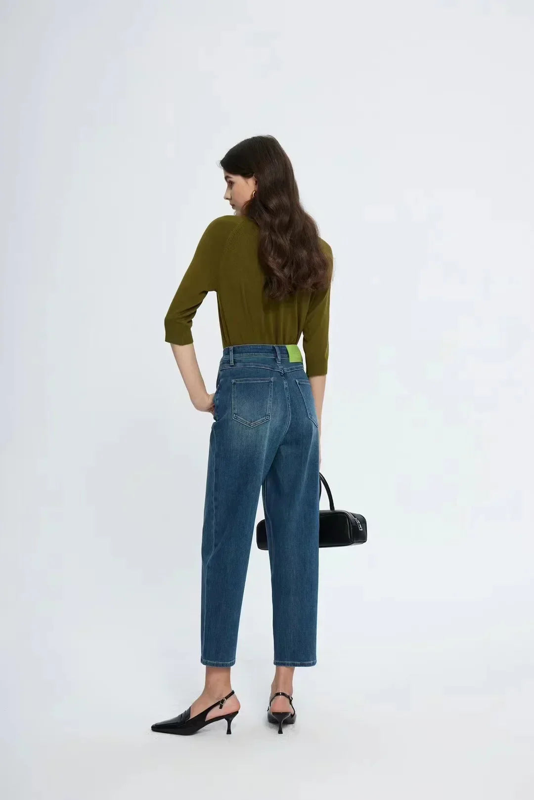 Spring New High Waist Retro Washed Blue Straight Jean / 25