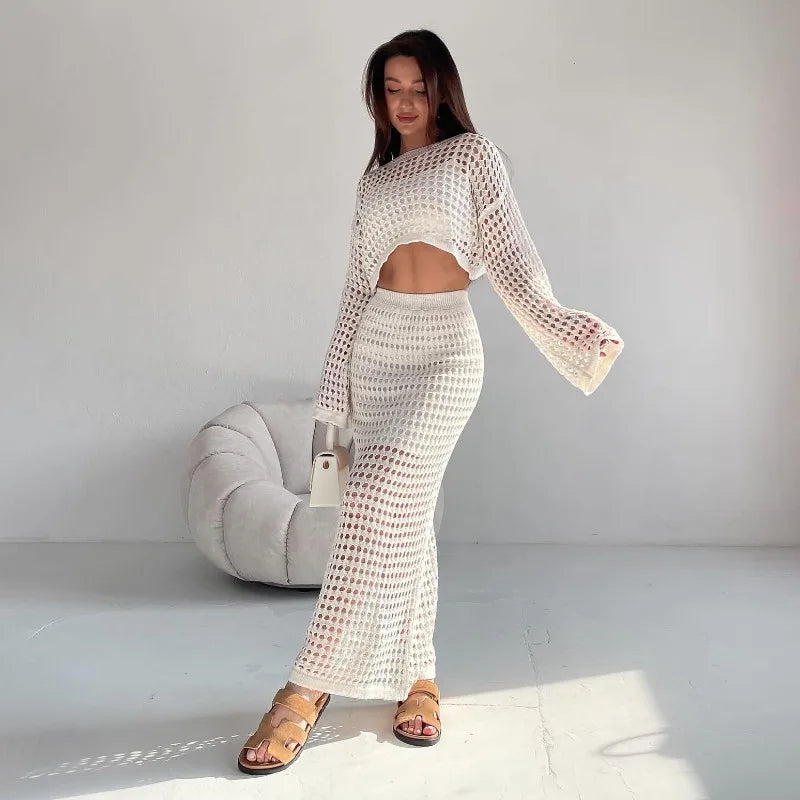 Summer Thin Knit Mesh Hollowout Skirt