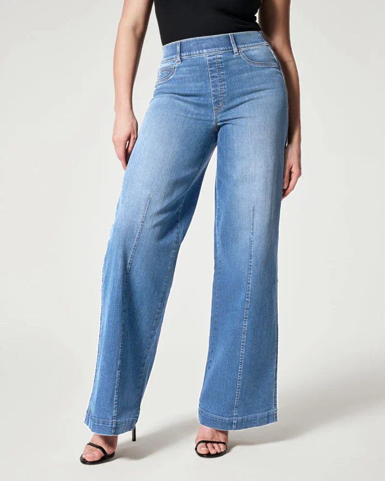 Straight Leg Stretch Fit High Waist Wide Indigo Lounge Stylish Jean Light Blue / S