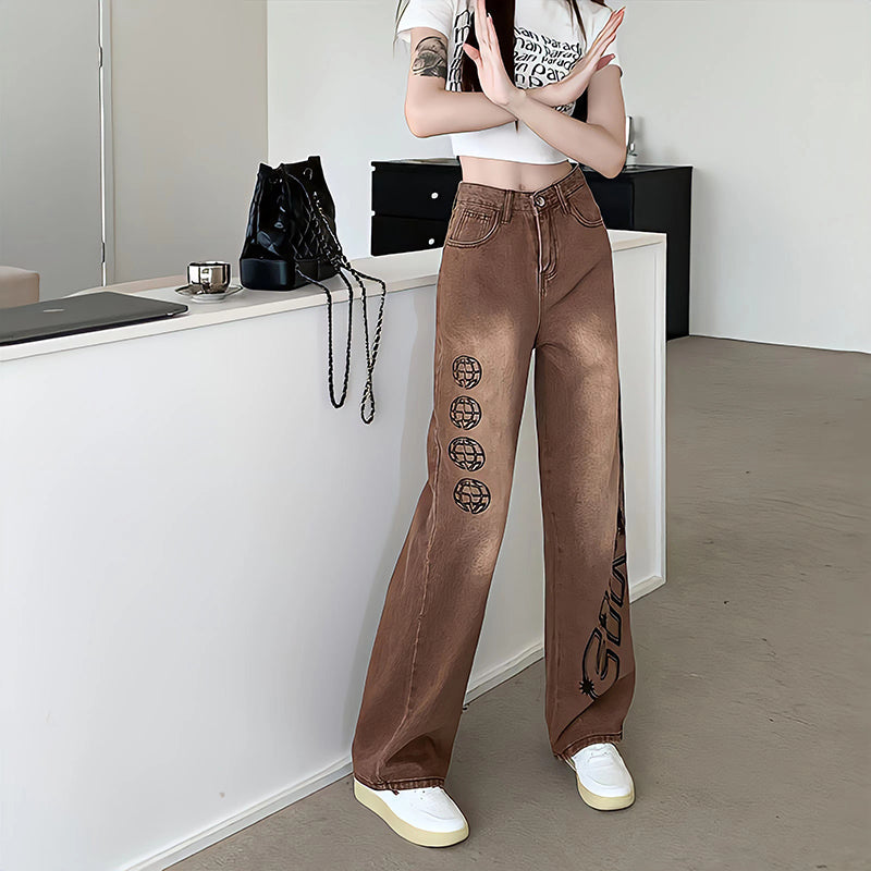 Letter Print Fashion Y2K Demin Jeans