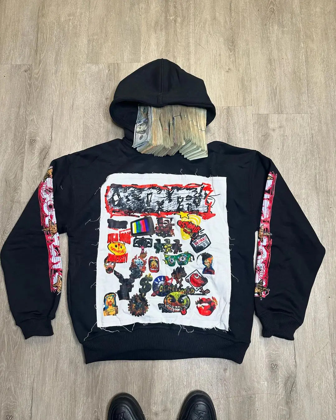 Patched Pullover Sweatshirt Hoodie black 1 / S