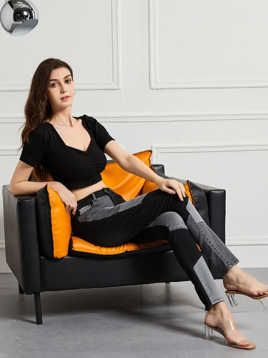 Stretch Patchwork Slim Fashion Vintage Streetwear Denim Jean