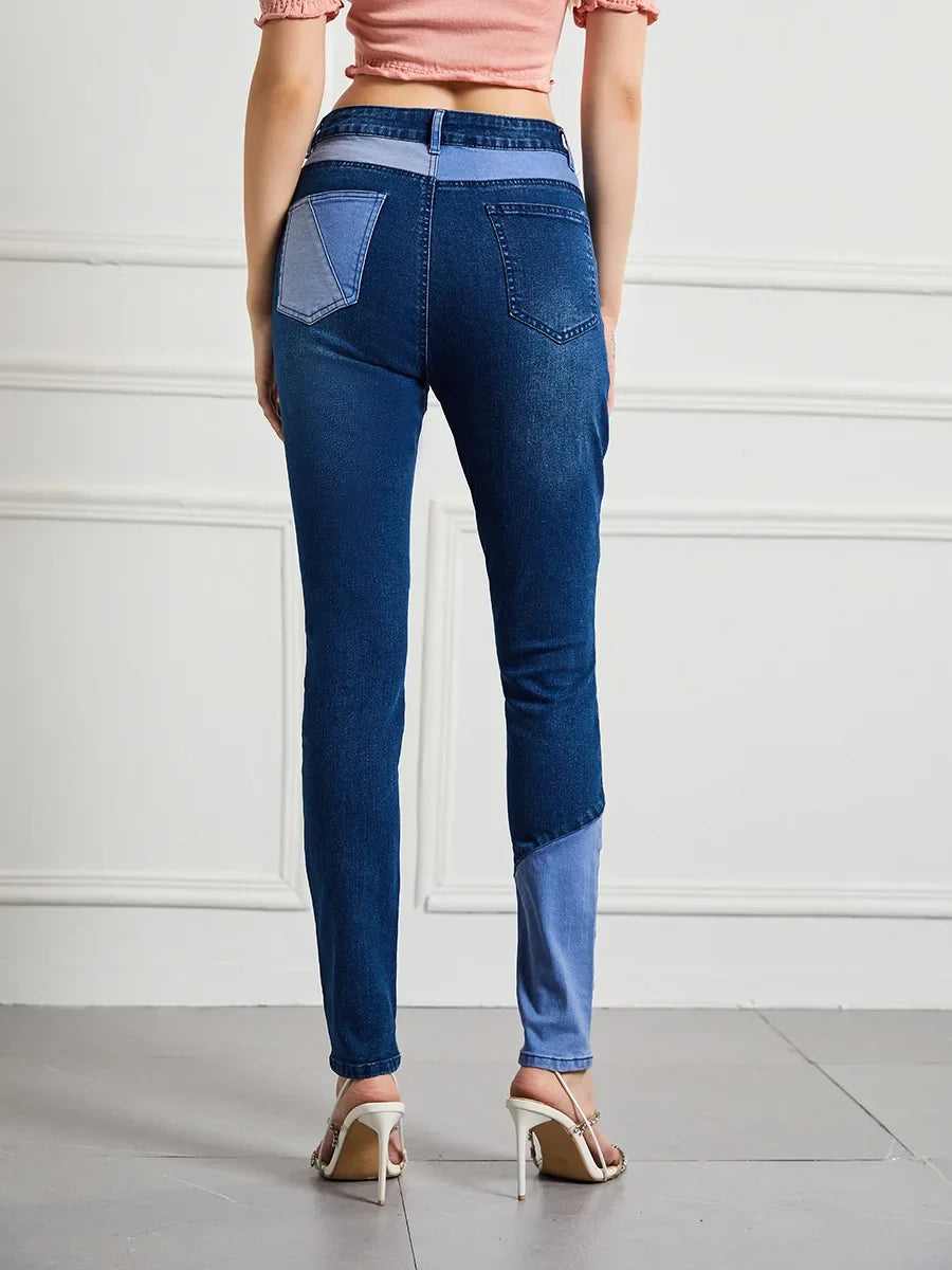 Stretch Patchwork Slim Fashion Vintage Streetwear Denim Jean