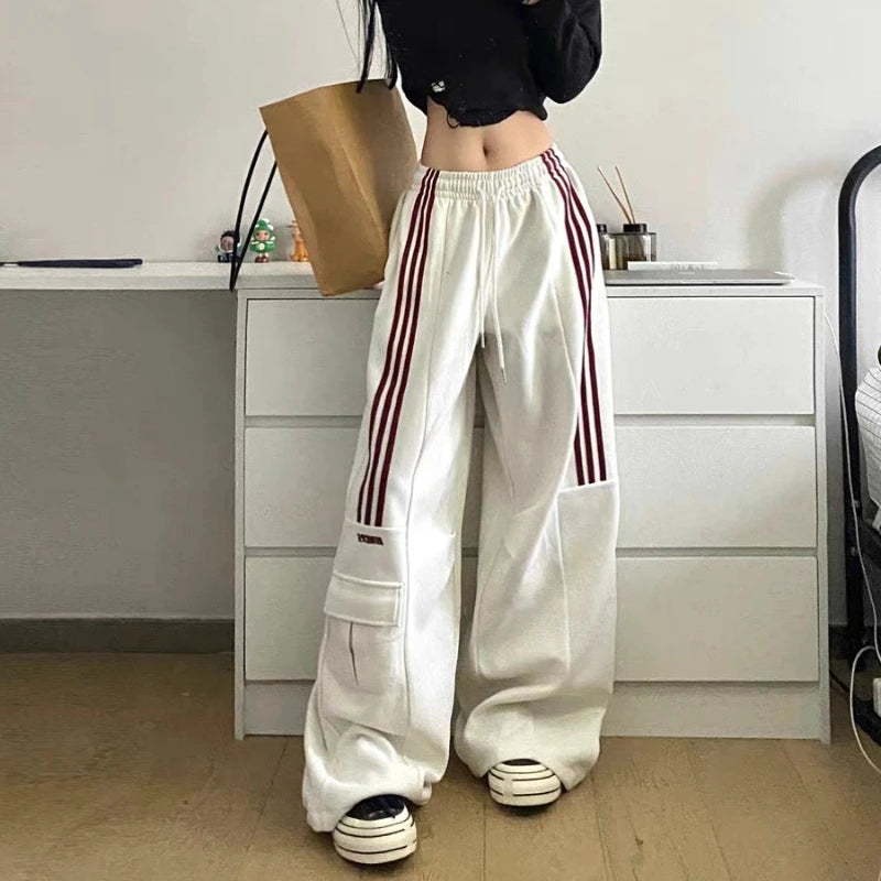 Women's Striped Highwaisted Wideleg Casual Sporty Sweatpants