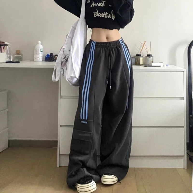 Women's Striped Highwaisted Wideleg Casual Sporty Sweatpants