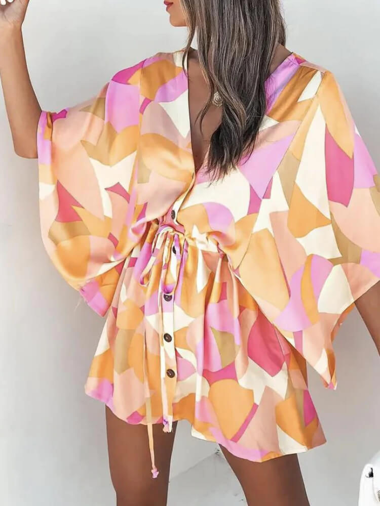 Stunning Print 3/4 Sleeve Short Dress