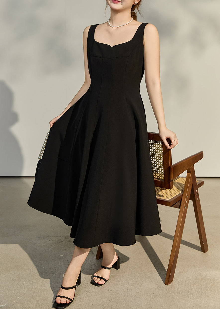 Style Black Square Collar Exra Large Hem Cotton Sundress Summer