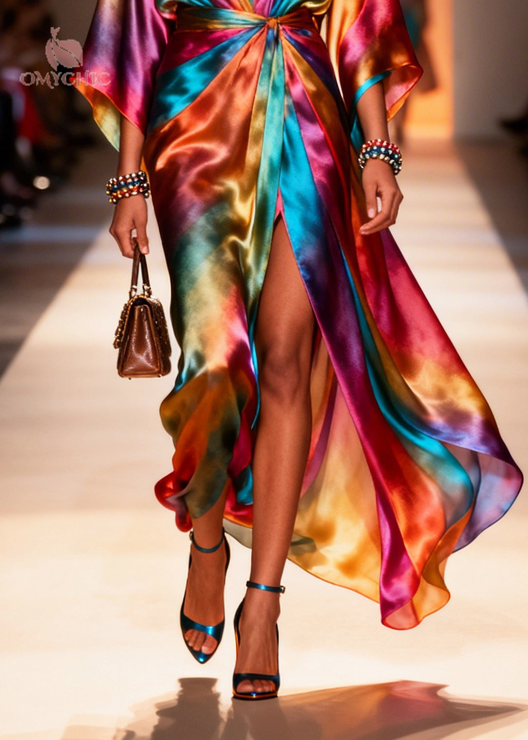 Style Gradient Color Side Open Draping Chiffon Beach Dress Summer