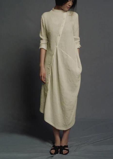 Style Quilting Dresses Surroundings Irregular Nude Linen Cotton Dress