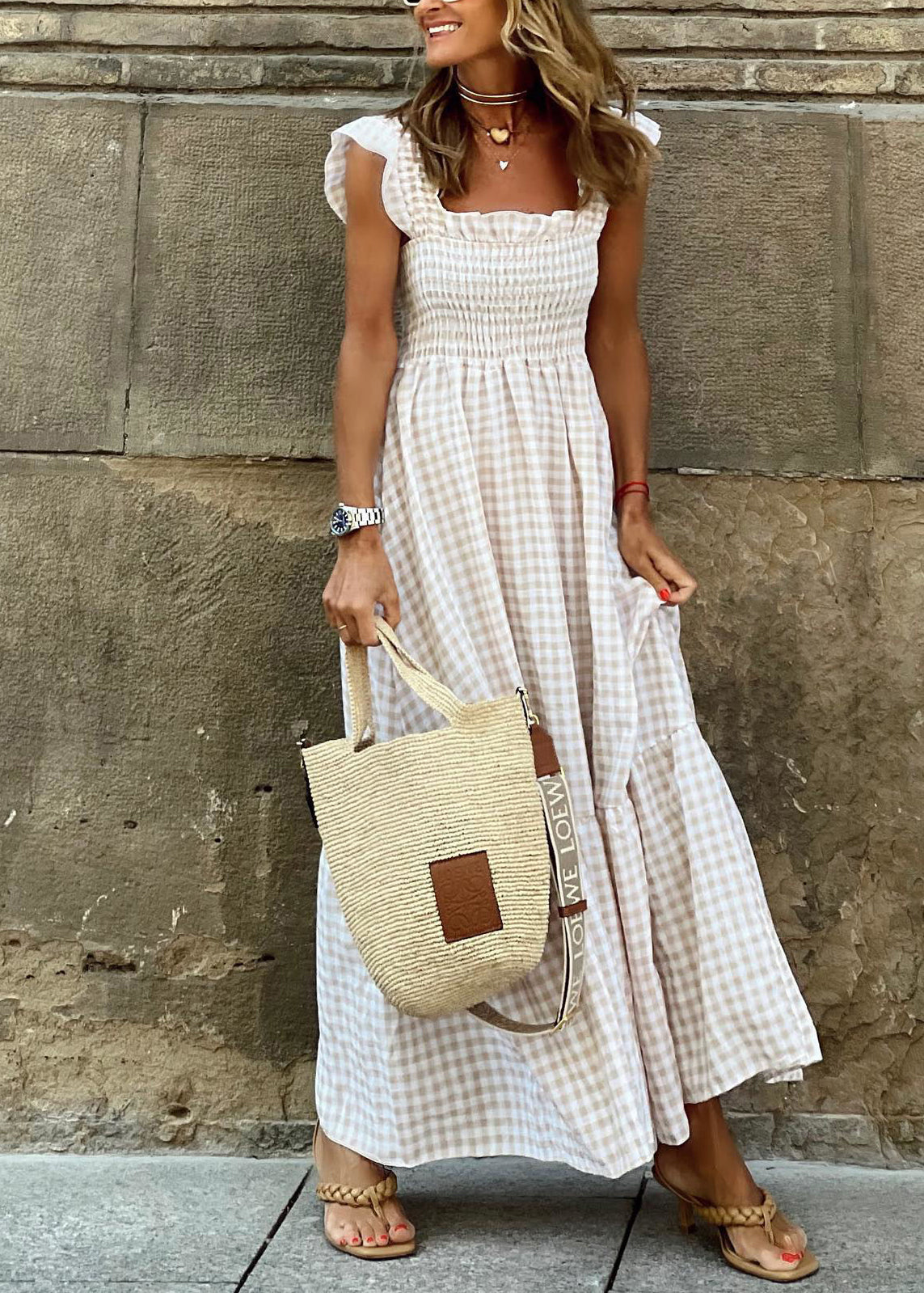 Stylish Red Plaid Cotton Robe Dresses Sleeveless