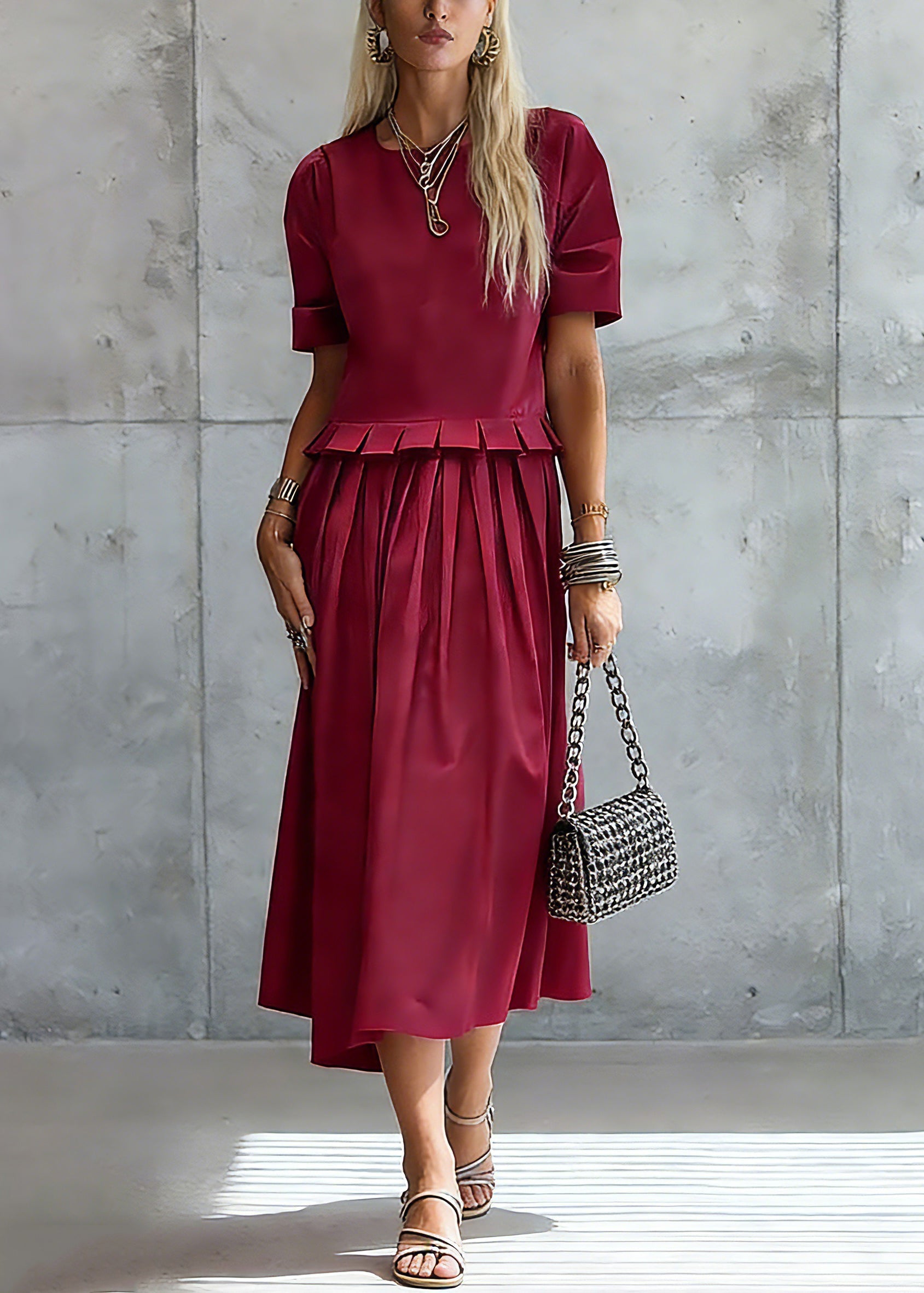 Stylish Red Ruffled Solid Maxi Dress Summer