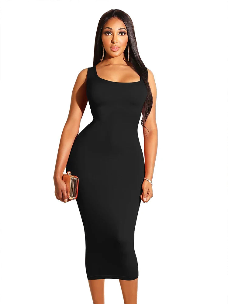 Summer Casual Sexy Square Neck Sleeveless Women's Midi Dresses